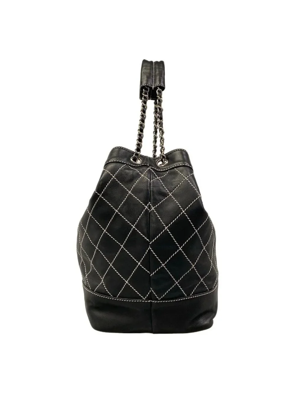Chanel Tote Bag Wild Stitch Black White Silver Lambskin